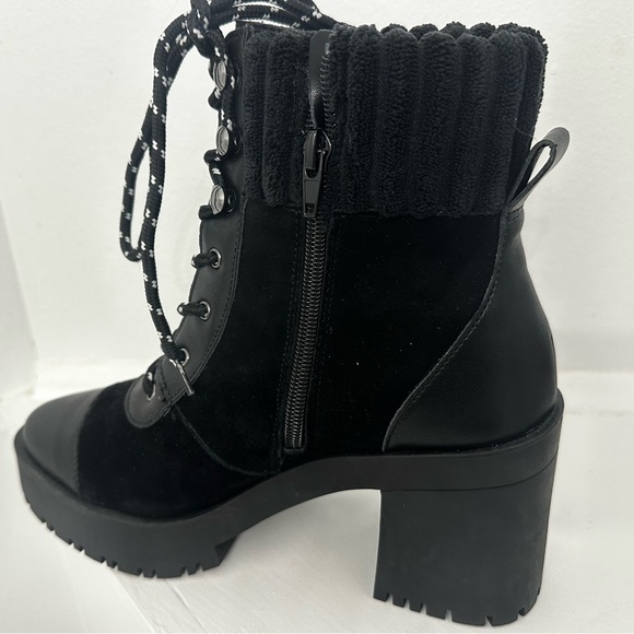 Chelsea &Violet Zaria Leather and Suede Lug Sole Platform Boots black 8 - Picture 2 of 5